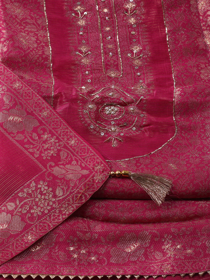 Woven Design Chanderi Unstitched Suit With Pant &amp; Dupatta
