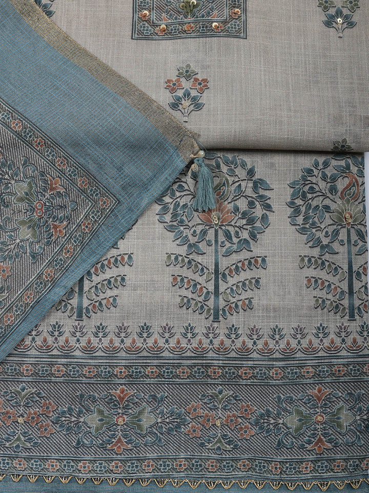 Embroidered Tissue Unstitched Suit With Pant &amp; Dupatta