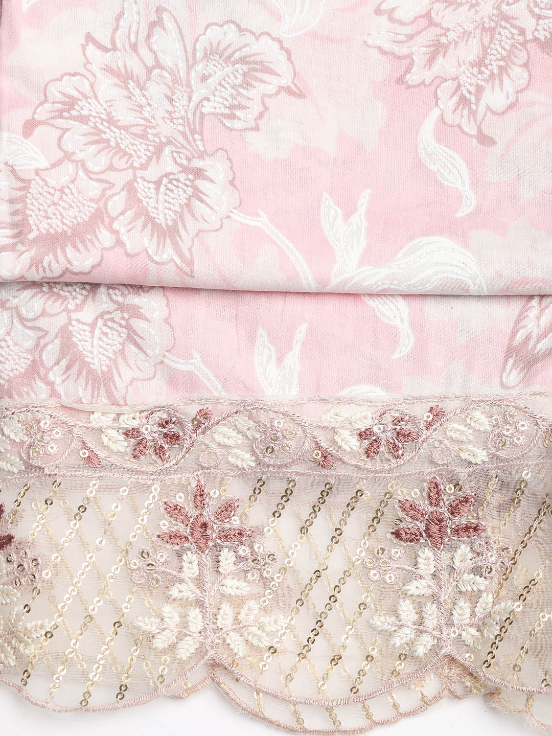 Printed Cotton Blend Unstitched Suit With Dupatta