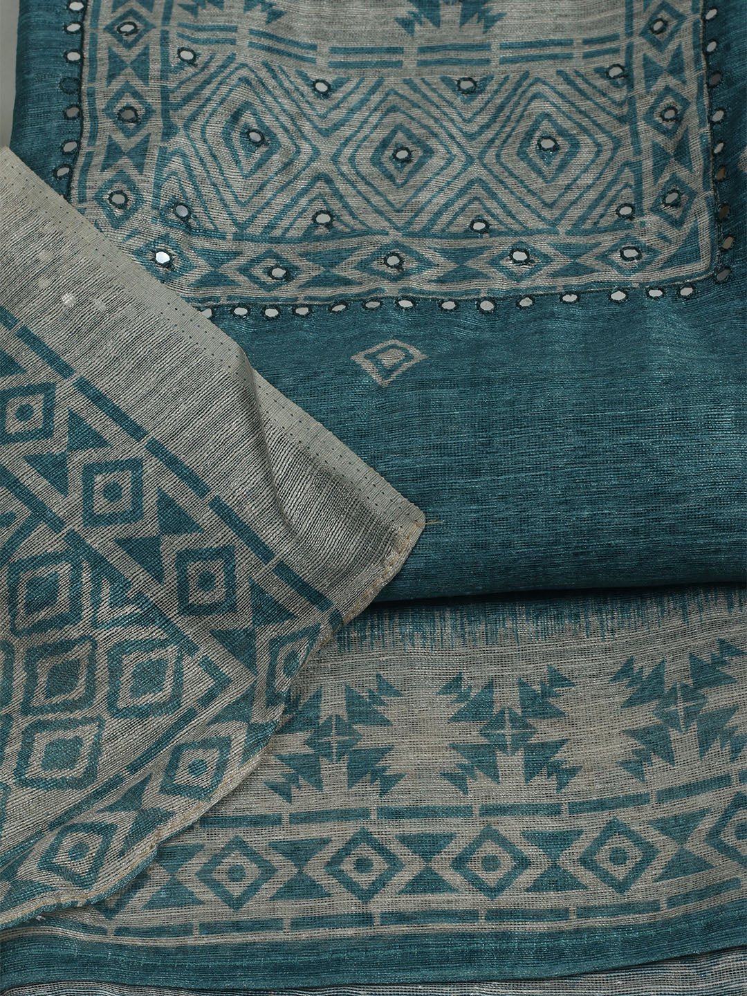 Printed Chanderi Unstitched Suit With Pant &amp; Dupatta