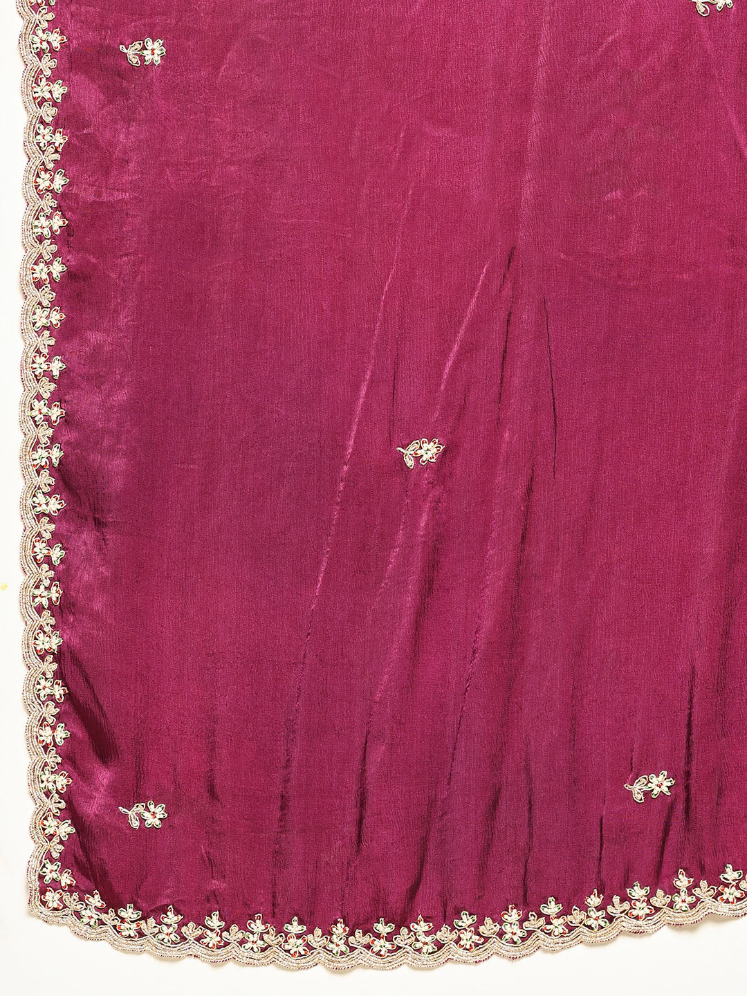 Thread Embroidered Chinnon Saree