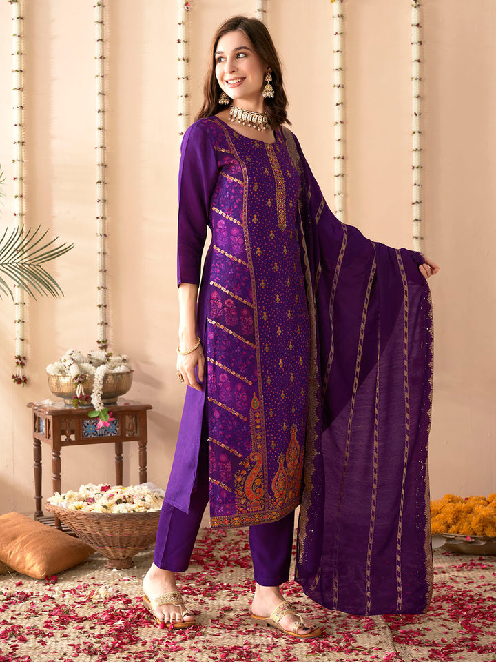 Embroidered Silk Kurta With Pant &amp; Dupatta