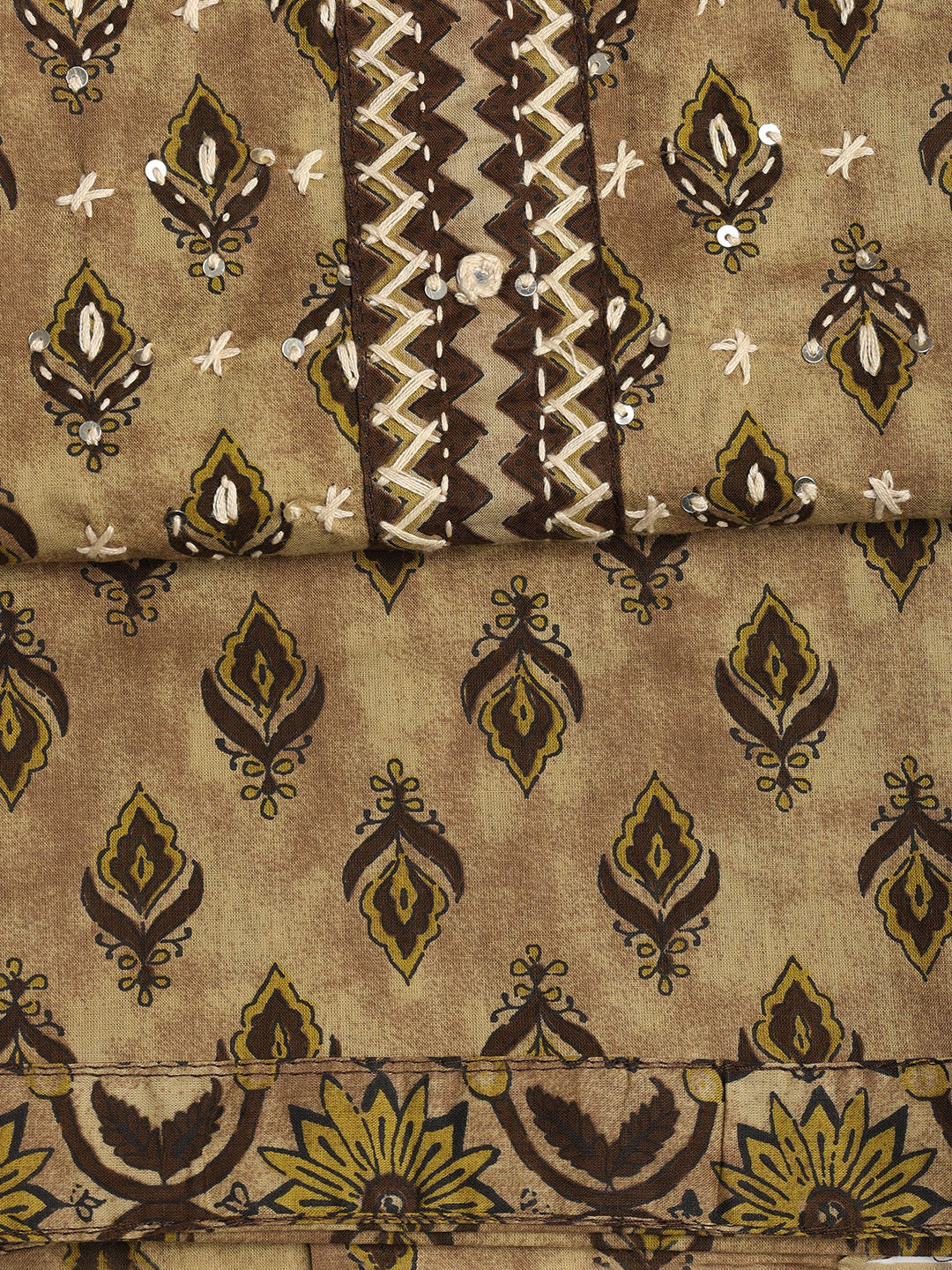 Printed Cotton Blend Unstitched Suit With Dupatta