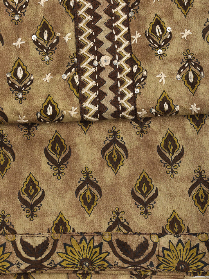 Printed Cotton Blend Unstitched Suit With Dupatta