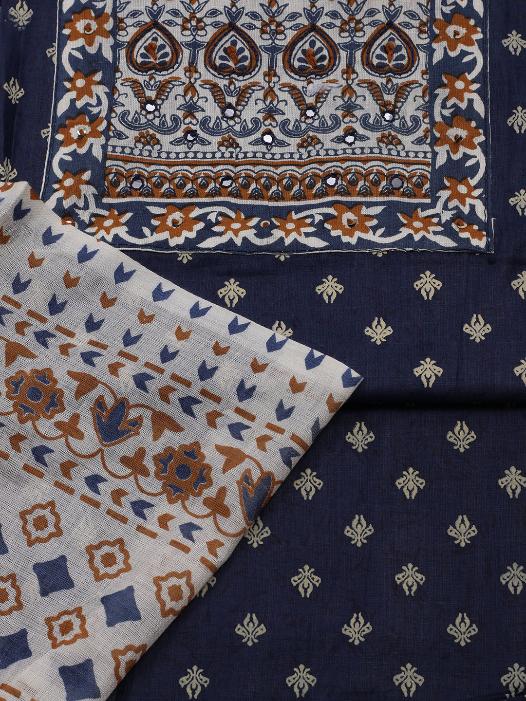 Printed Cotton Blend Unstitched Suit With Dupatta