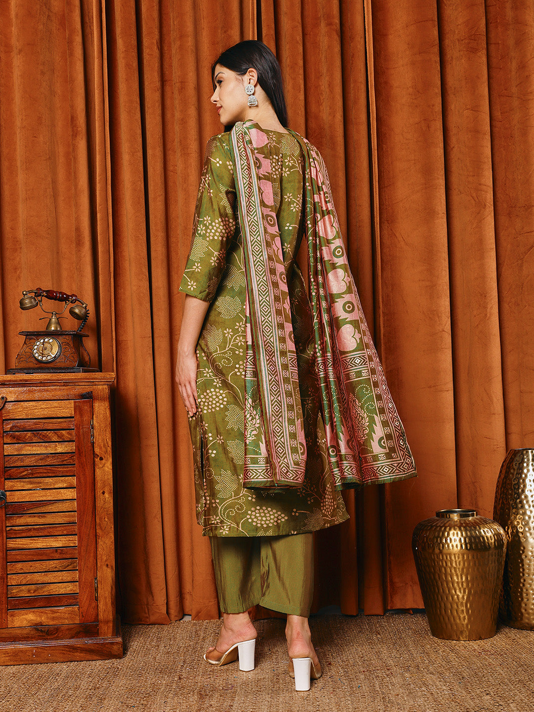 Printed Muslin Kurta With Pants & Dupatta