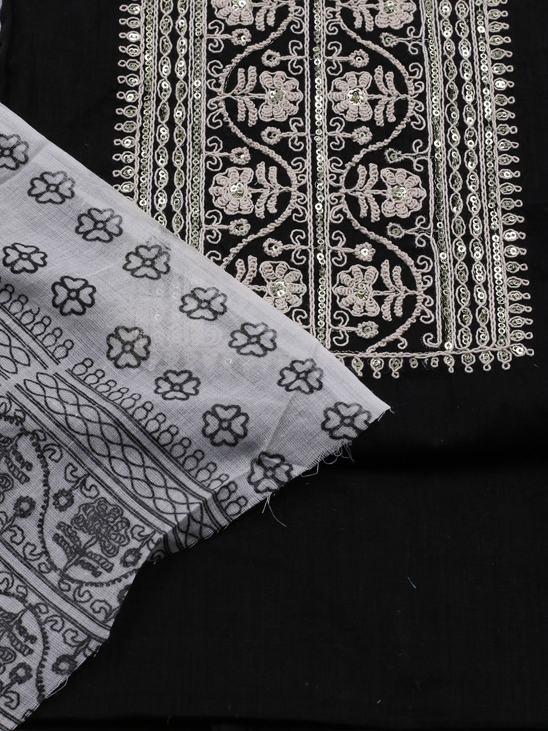 Neck Embroidered Cotton Blend Unstitched Suit With Dupatta