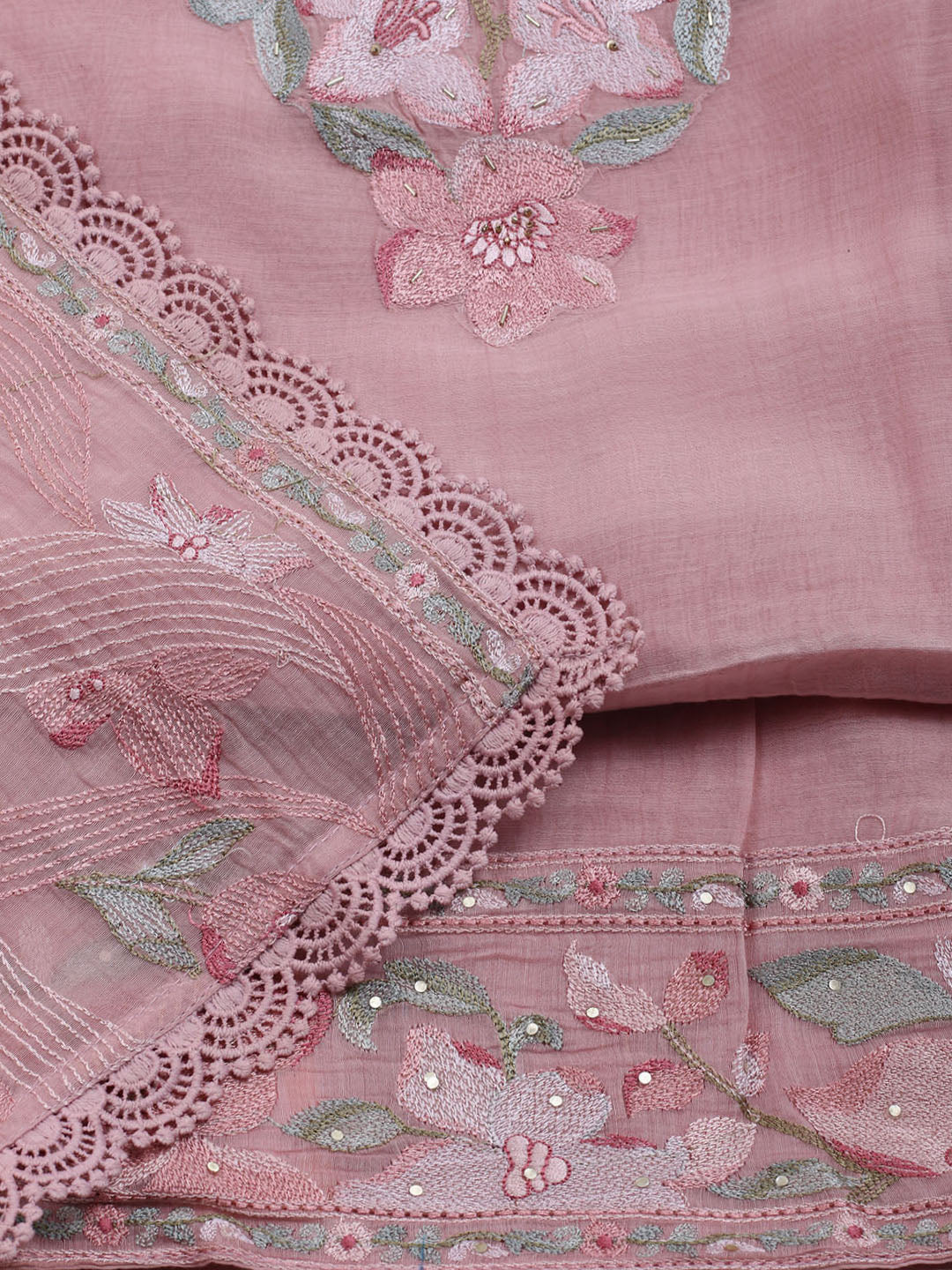 Embroidered Cotton Blend Unstitched Suit With Dupatta