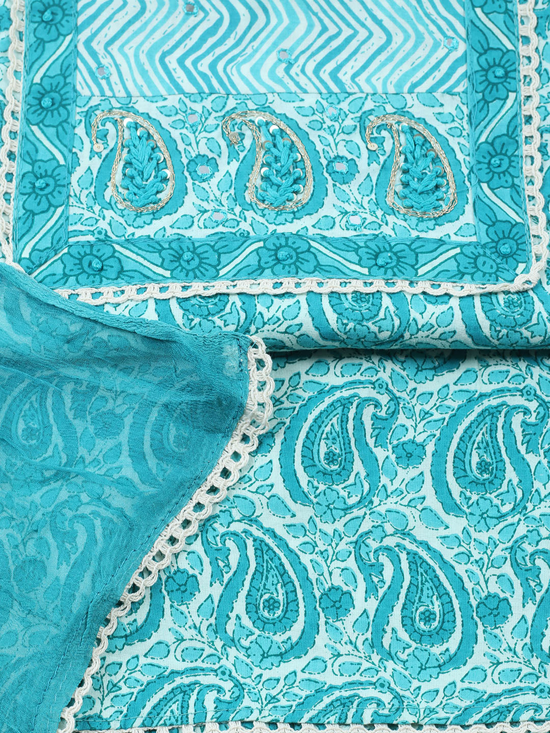 Embroidered Cotton Blend Unstitched Suit With Pant &amp; Dupatta