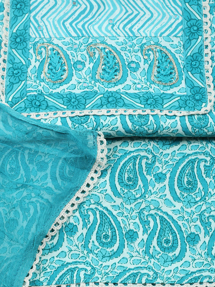 Embroidered Cotton Blend Unstitched Suit With Pant &amp; Dupatta