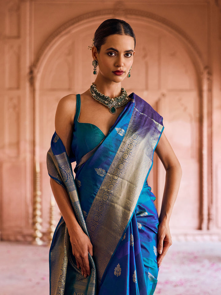 Lake Blue Hlame Woven Saree
