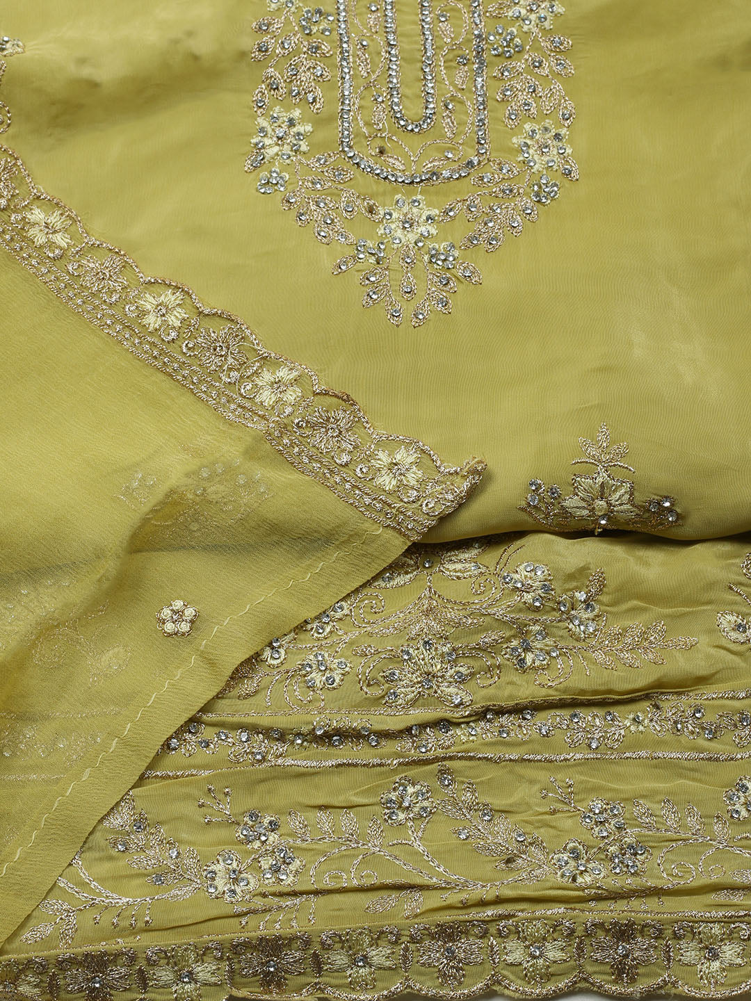 Embroidered Oraganza Unstitched Suit With Dupatta