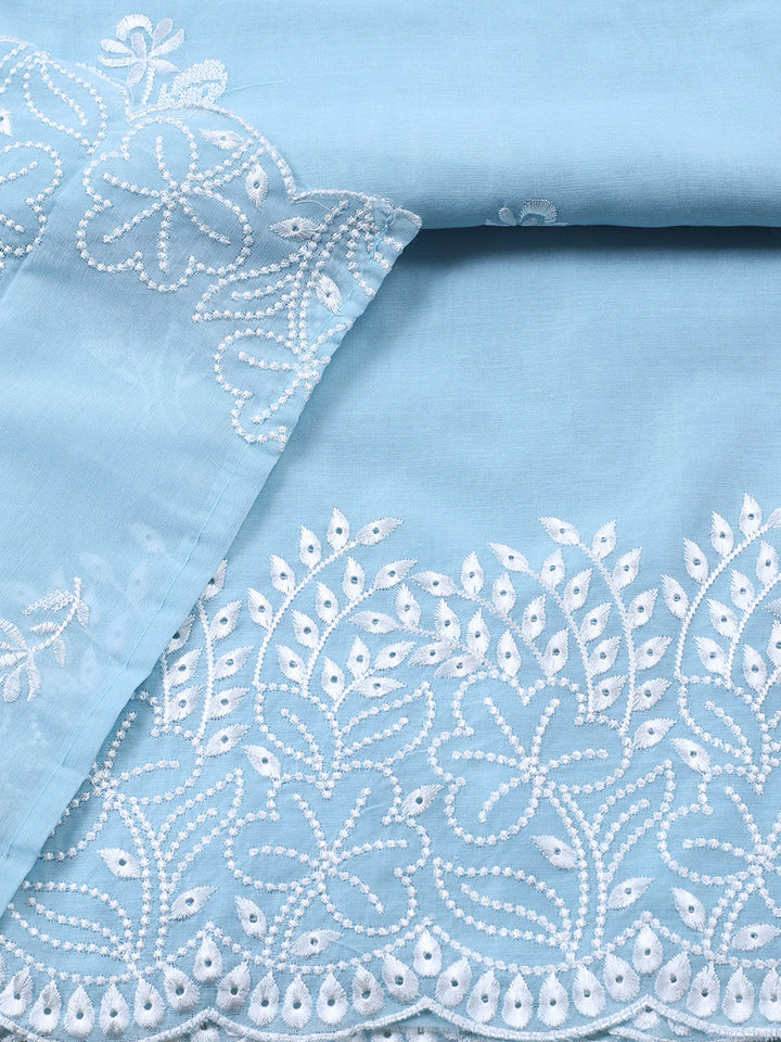 Embroidered Cotton Blend Unstitched Suit With Pant &amp; Dupatta