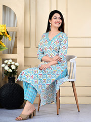 Printed Cotton Blend Kurta With Pants