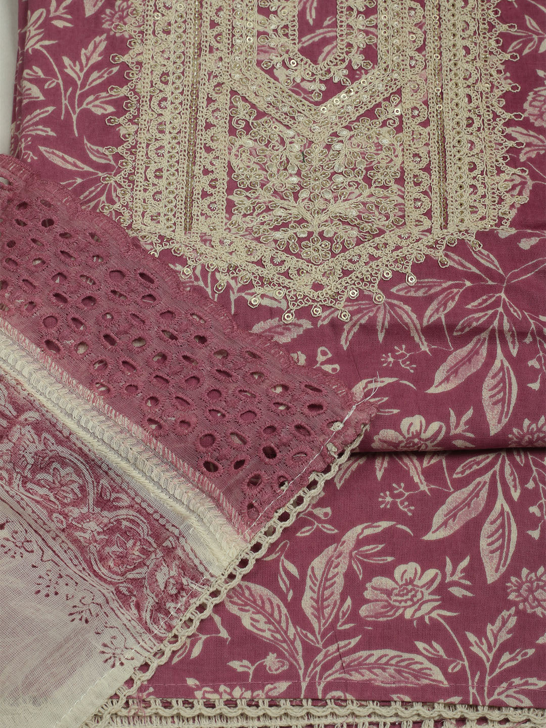 Printed Cotton Unstitched Suits Printed Suit With Pant &amp; Dupatta