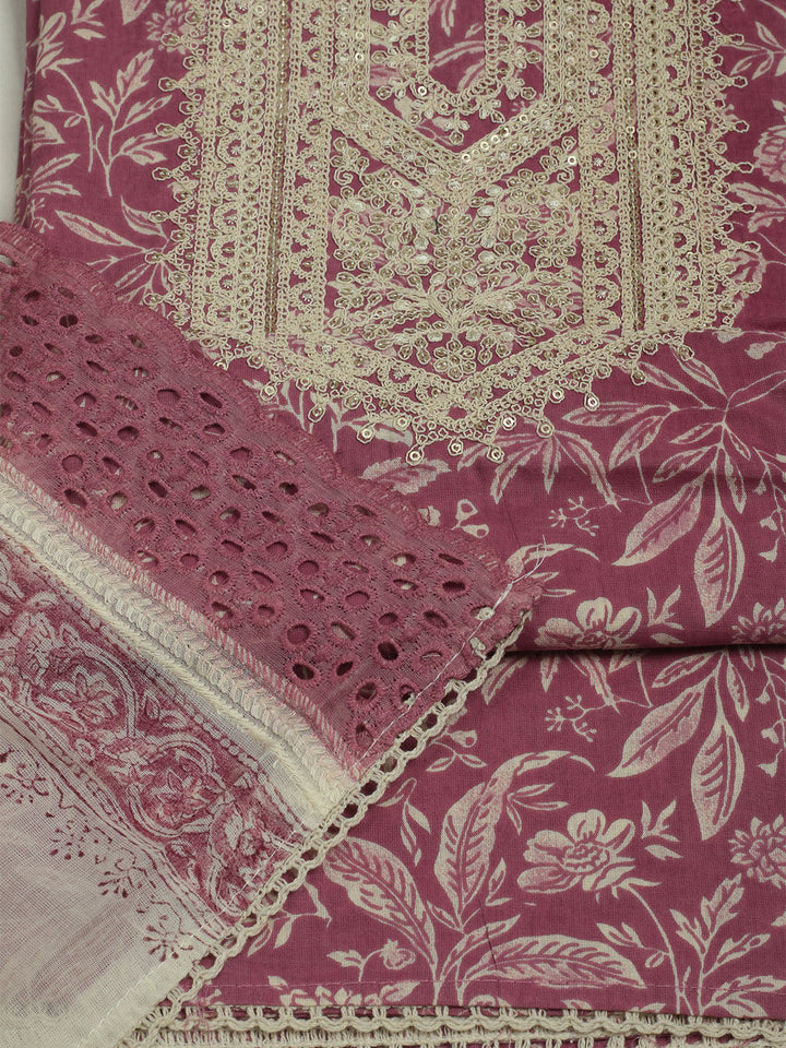 Printed Cotton Unstitched Suits Printed Suit With Pant &amp; Dupatta