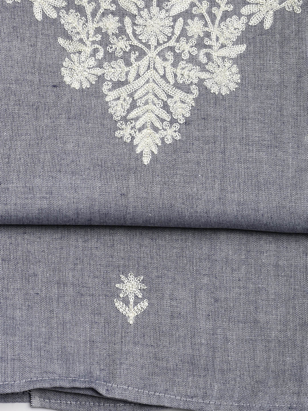 Neck Embroidered Cotton Blend Unstitched Suit Piece With Dupatta