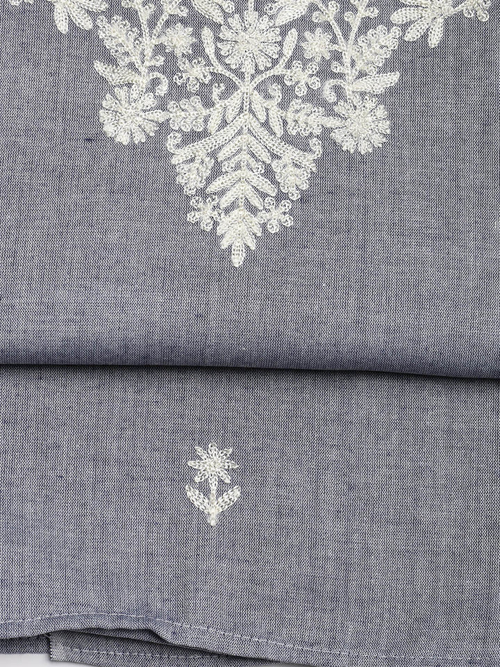 Neck Embroidered Cotton Blend Unstitched Suit Piece With Dupatta