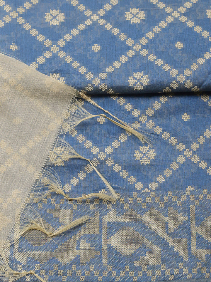 Printed Chanderi Unstitched Suit With Pant &amp; Dupatta