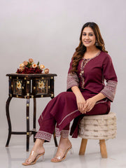 Neck Patti Cotton Kurta With Pants