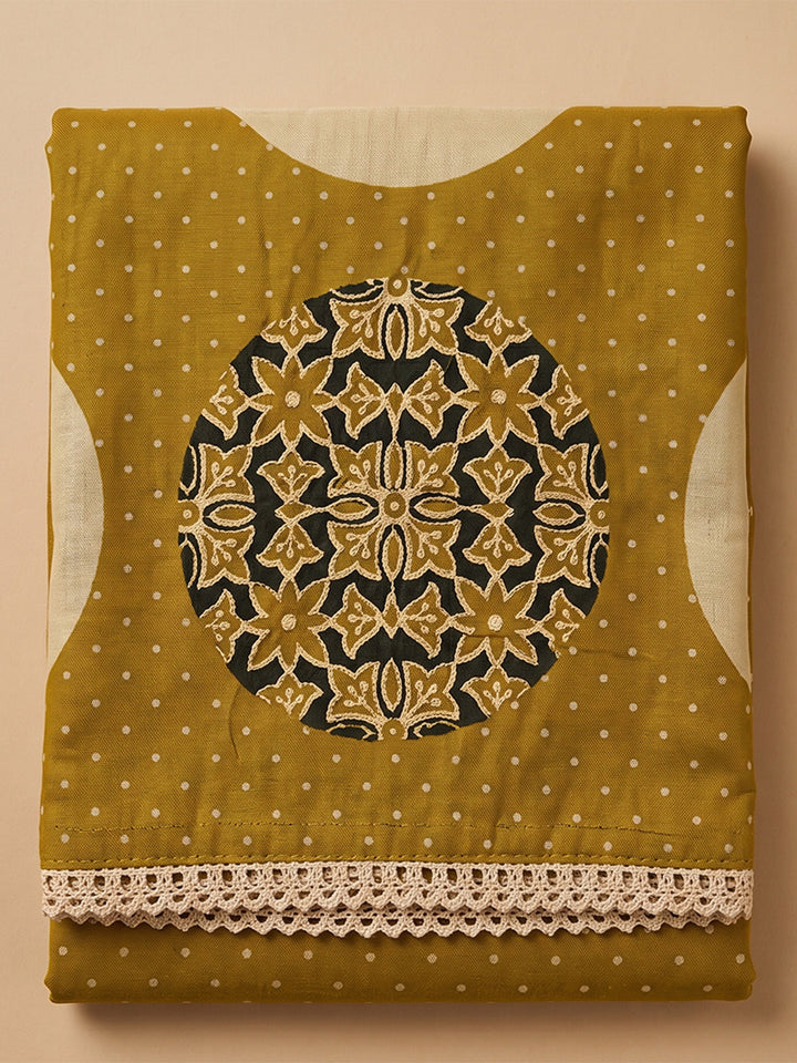 Beige Cotton Blend Embroidered Unstitched Dress Material