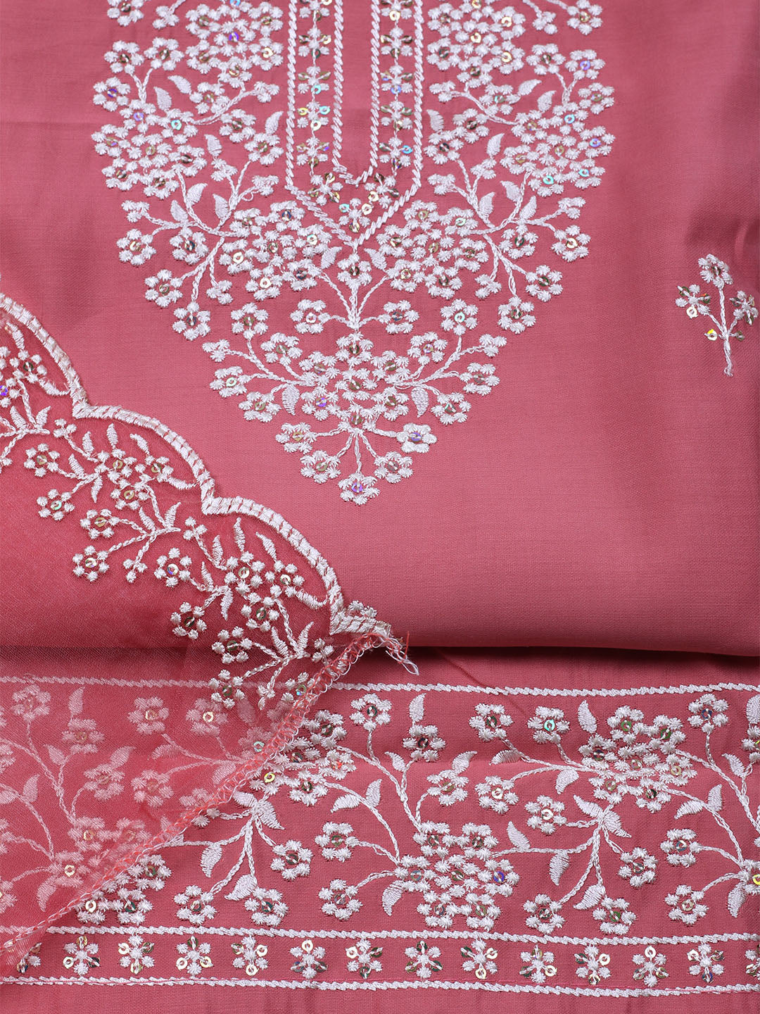 Embroidered Chanderi Unstitched Suit With Dupatta