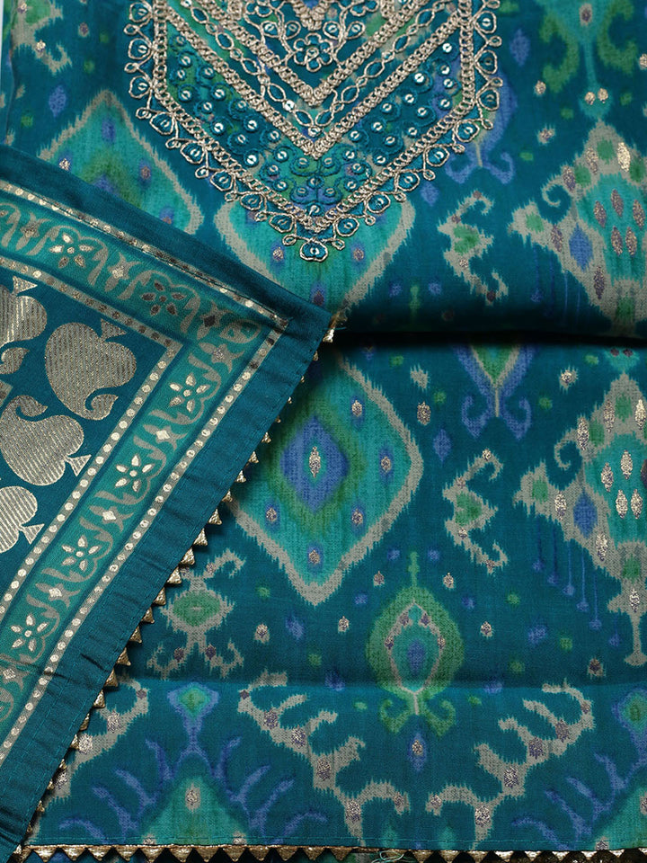Embroidered Cotton Unstitched Suit With Pant &amp; Dupatta