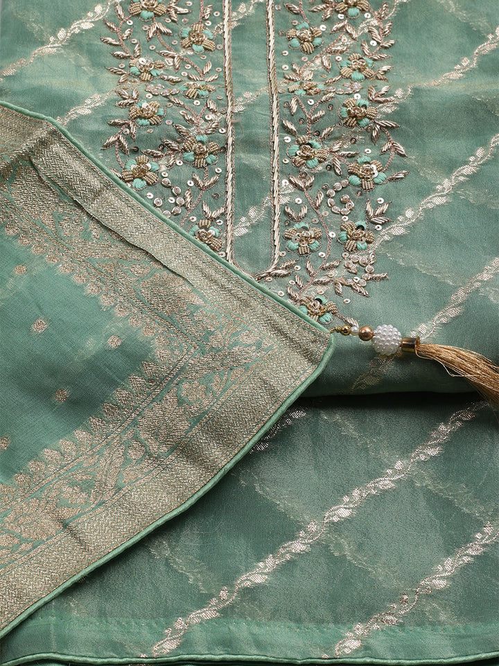 Embroidered Chanderi Unstitched Suit With Dupatta