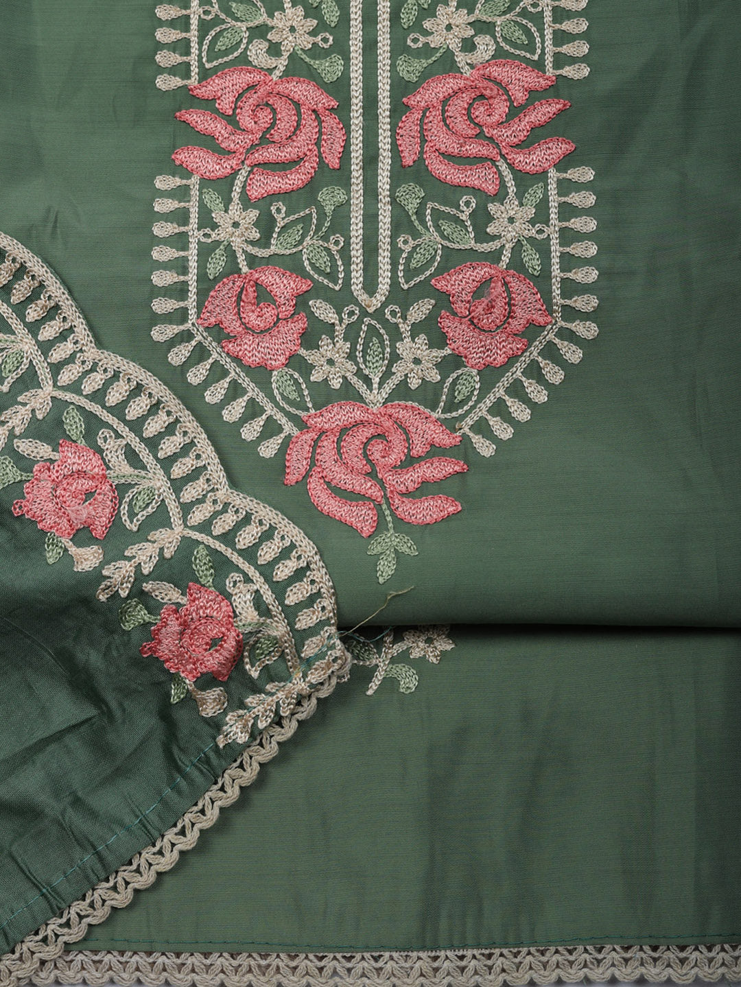 Embroidered Chanderi Unstitched Suit With Pant &amp; Dupatta