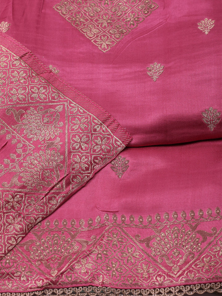 Woven Design Chanderi Unstitched Suit With Dupatta