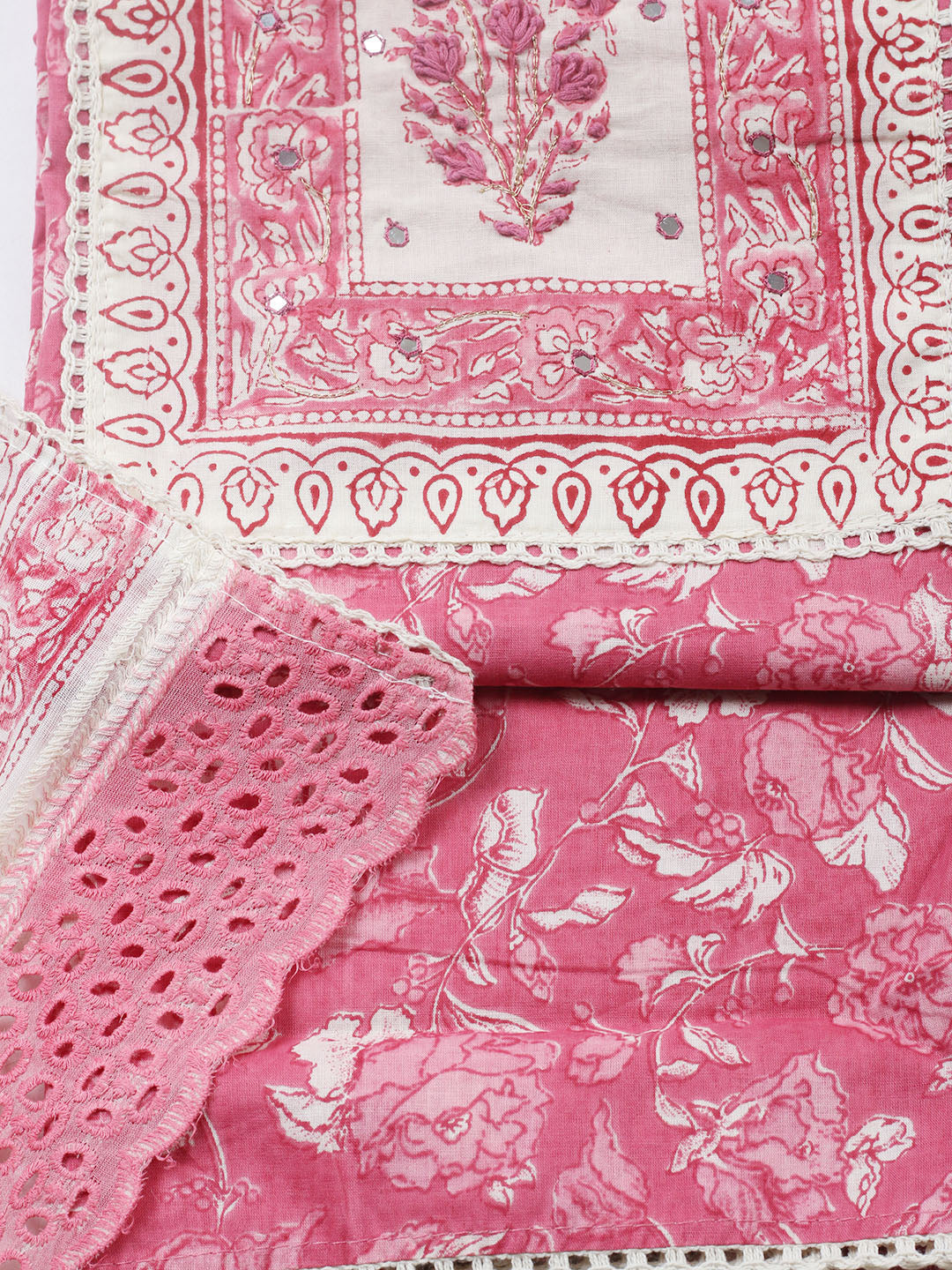Embroidered Cotton Blend Unstitched Suit With Pant &amp; Dupatta