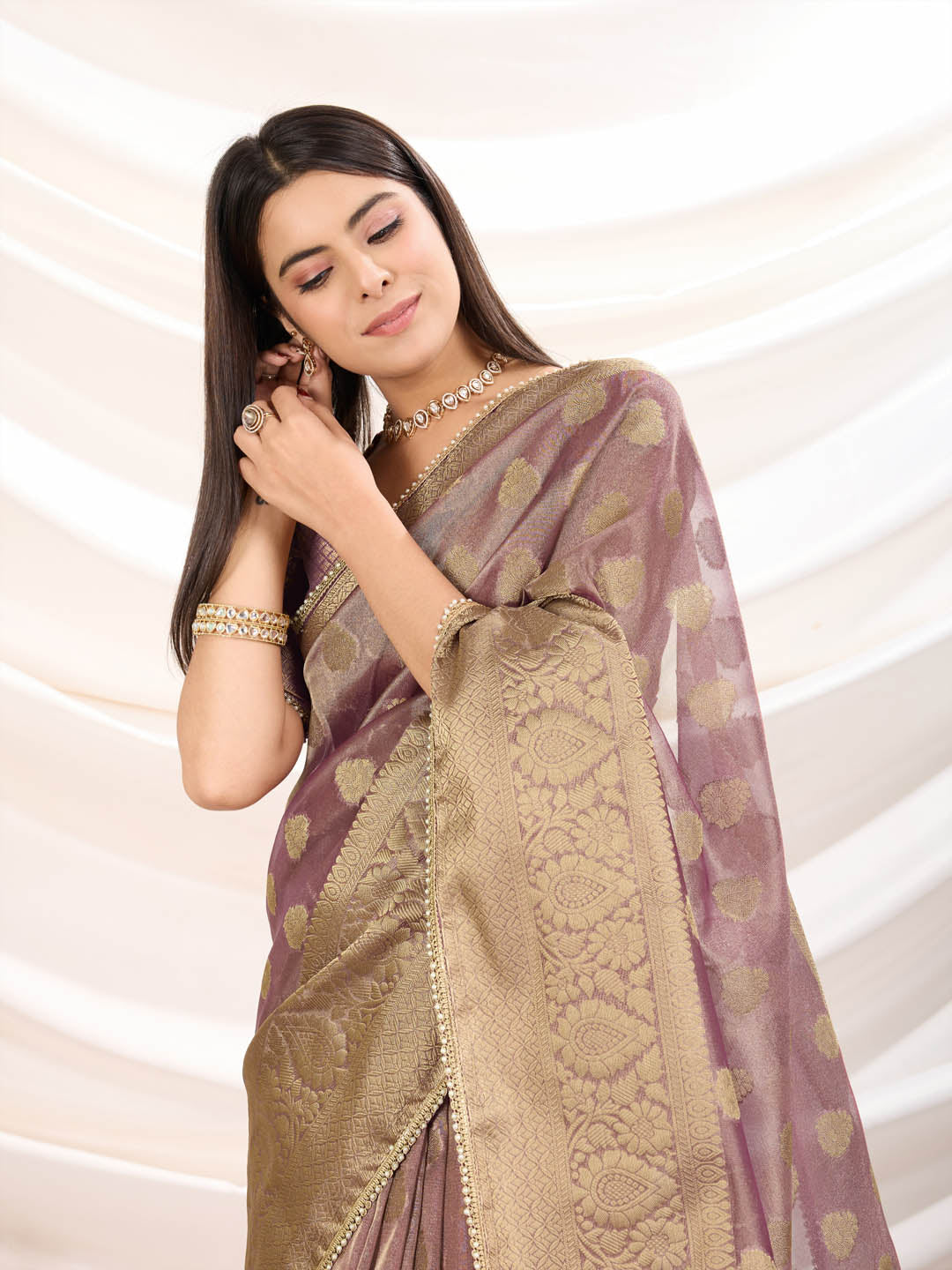 Zari Border Booti Woven Art Silk Saree
