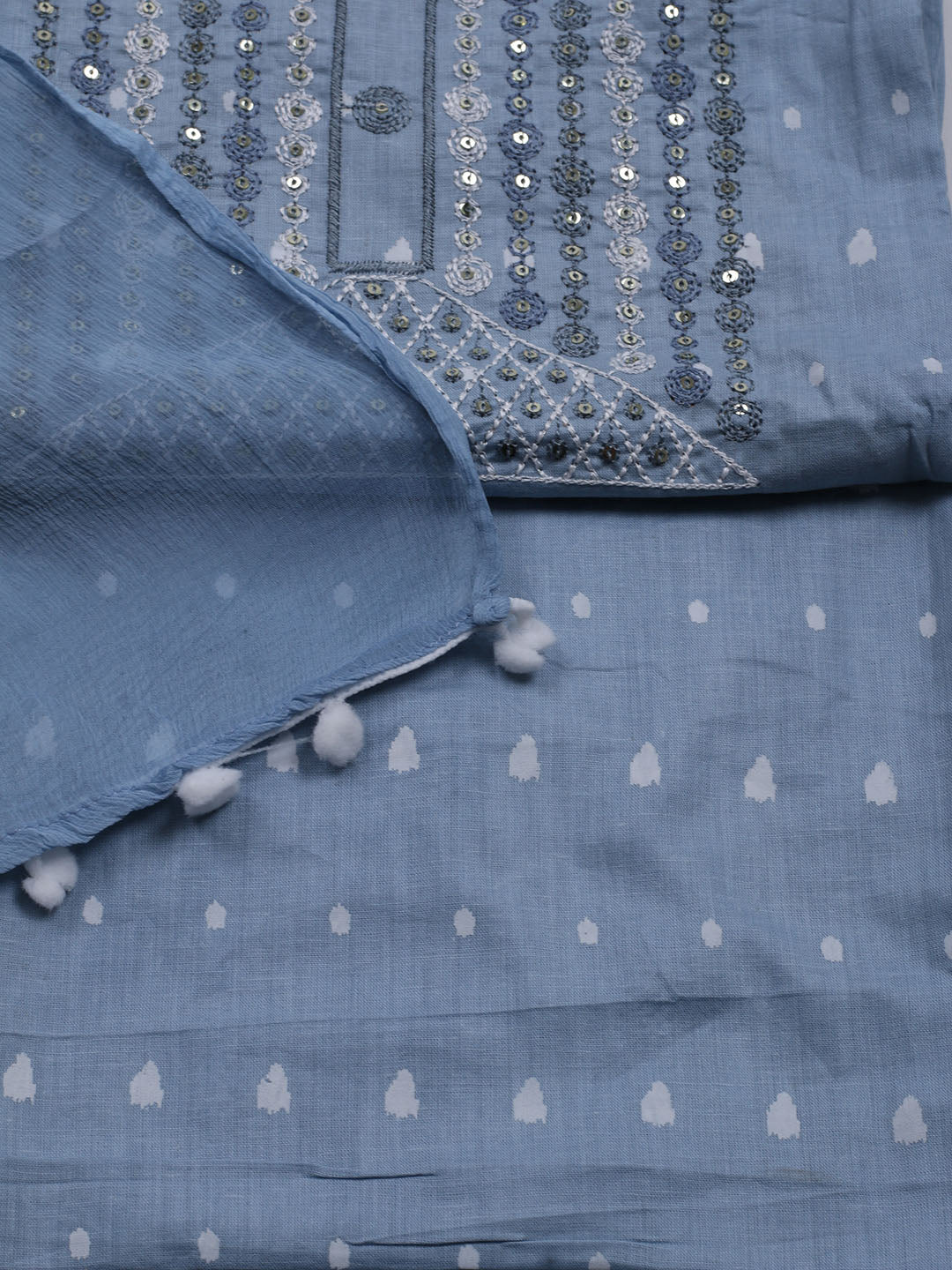 Neck Embroidered Cotton Blend Unstitched Suit With Dupatta
