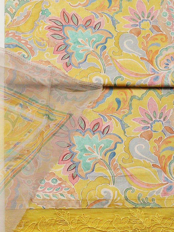Embroidered Cotton Blend Unstitched Suit With Pant &amp; Dupatta