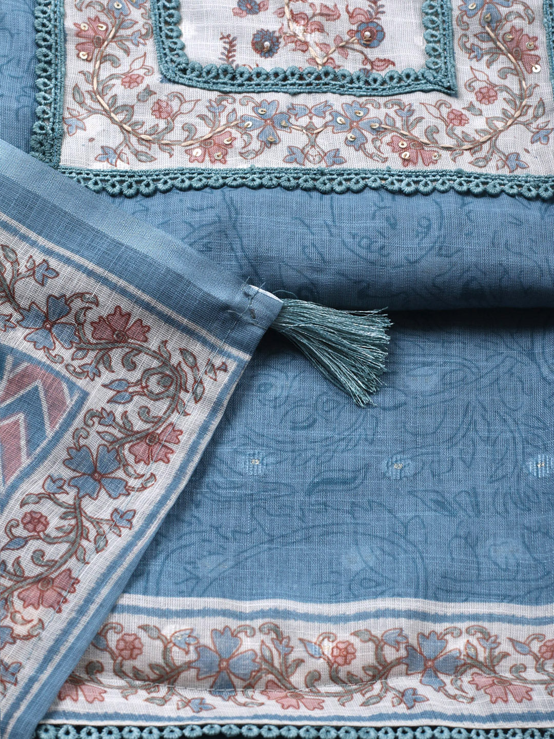 Embroidered Cotton Blend Unstitched Suit With Pant &amp; Dupatta