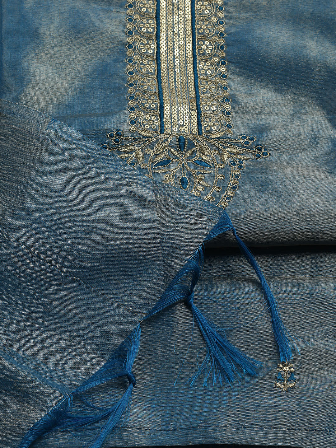 Embroidered Tissue Unstitched Kurta With Pant &amp; Dupatta
