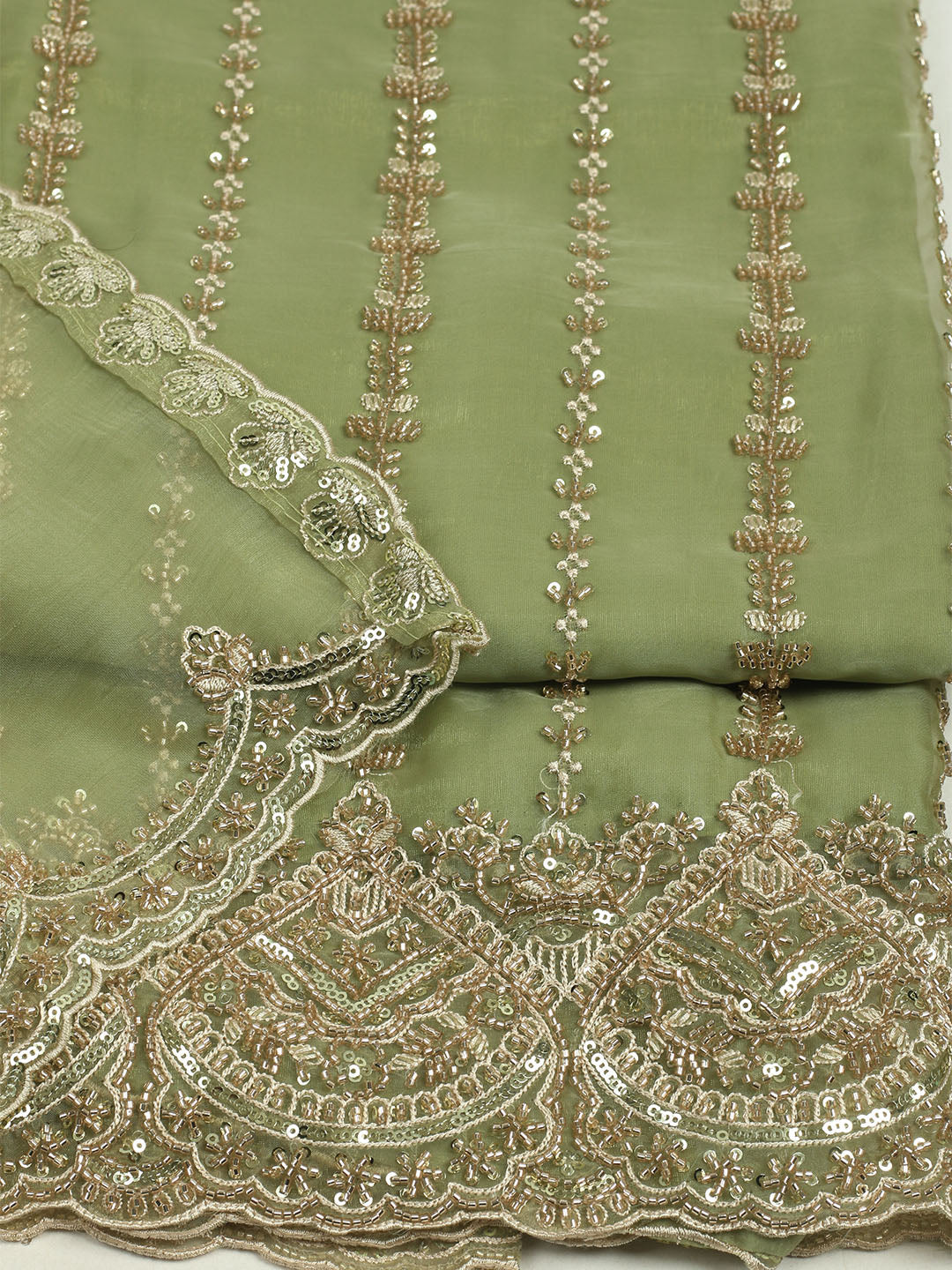 Embelished Organza Unstitched Suit With Dupatta