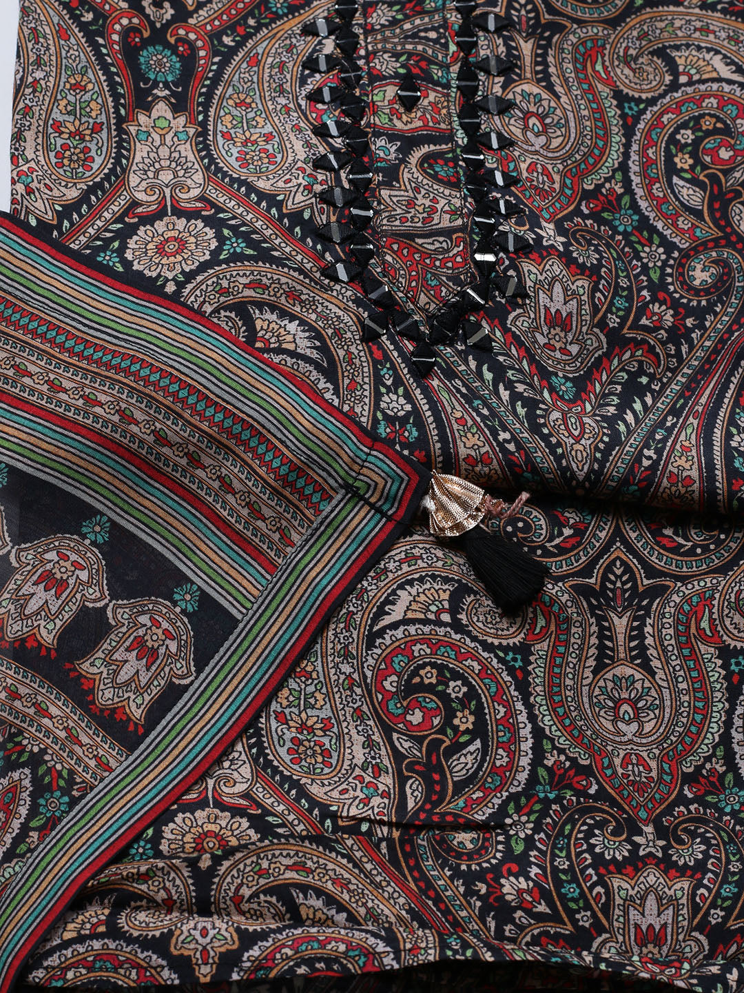 Embellished Muslin Unstitched Suit With Pant &amp; Dupatta