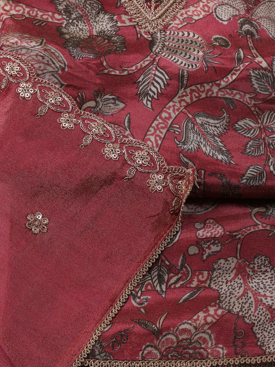 Embroidered Tissue Unstitched Kurta With Pant &amp; Dupatta