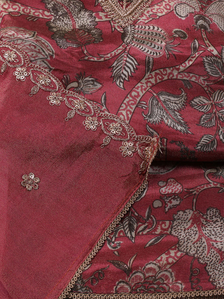 Embroidered Tissue Unstitched Kurta With Pant &amp; Dupatta