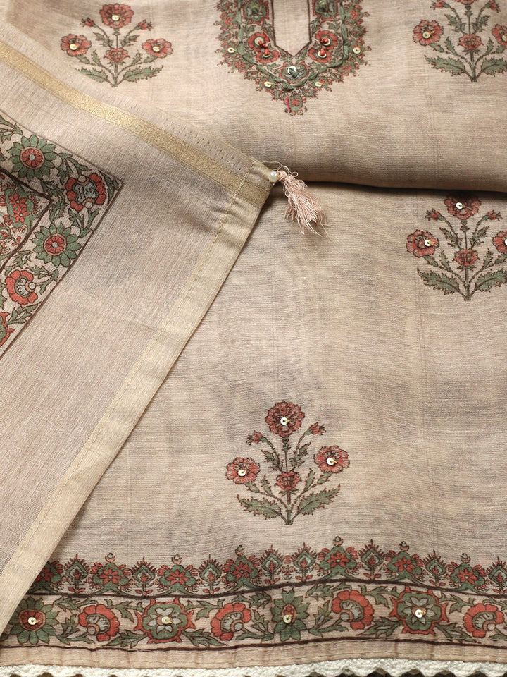 Embroidered Chanderi Unstitched Suit With Pant &amp; Dupatta