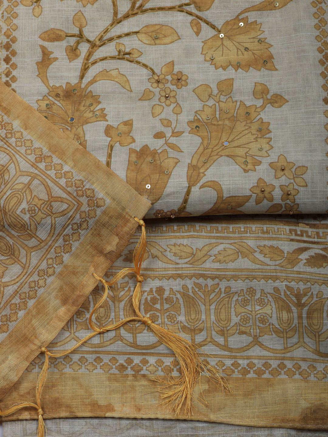 Embroidered Tissue Unstitched Suit With Pant &amp; Dupatta
