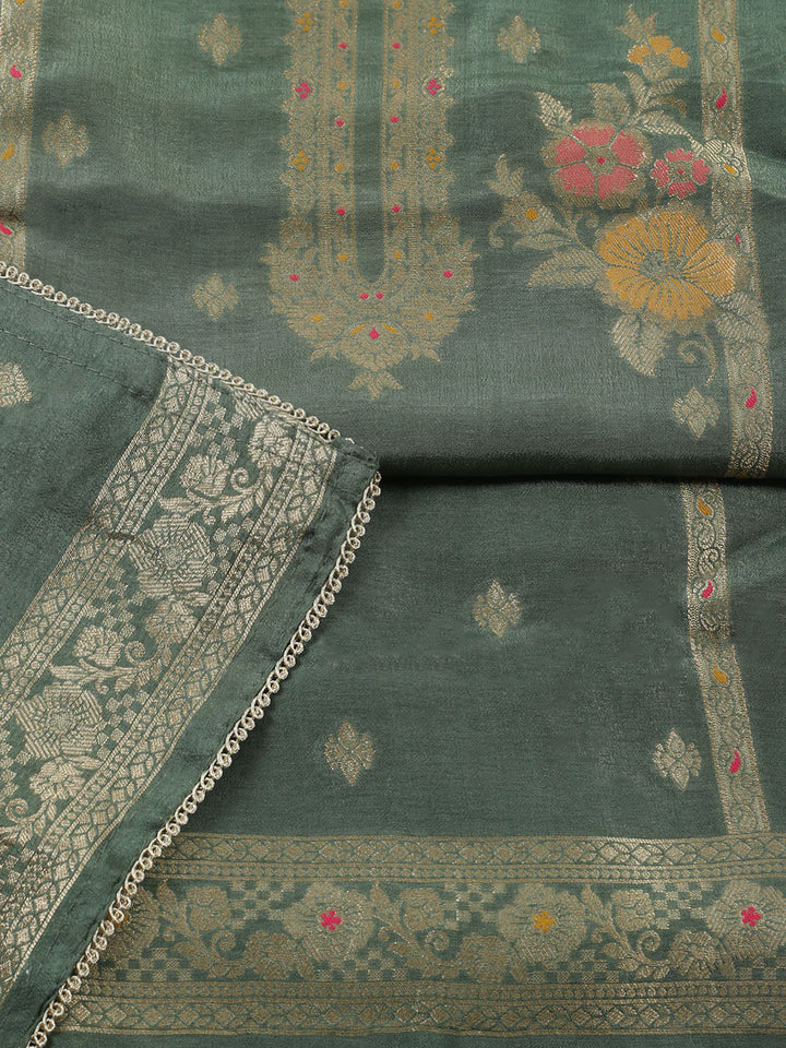 Woven Design Chanderi Unstitched Suit With Pant &amp; Dupatta