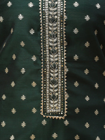 Neck Pattl Chanderi Unstitched Suit Piece With Dupatta