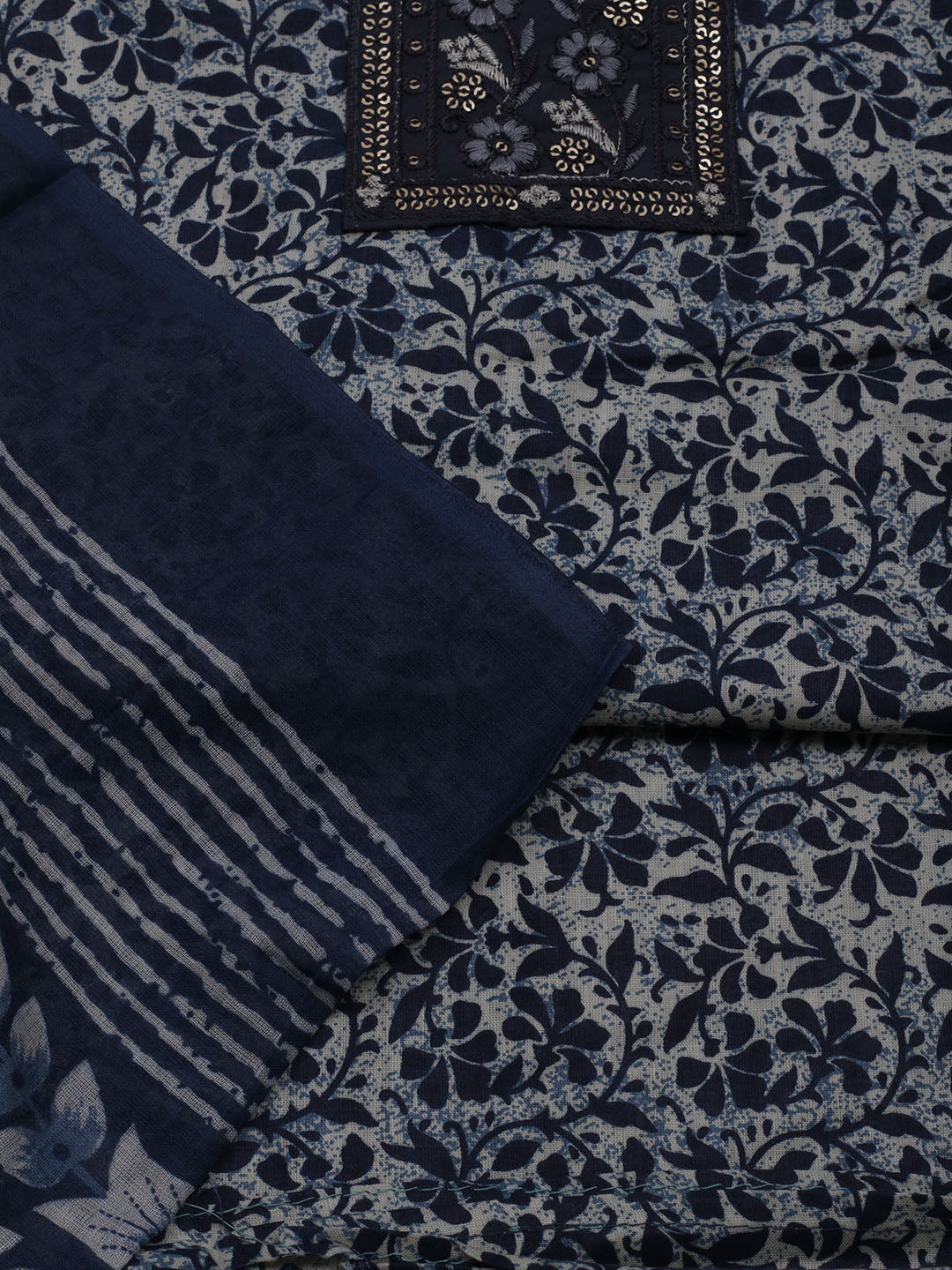Printed Cotton Blend Unstitched Suit With Dupatta
