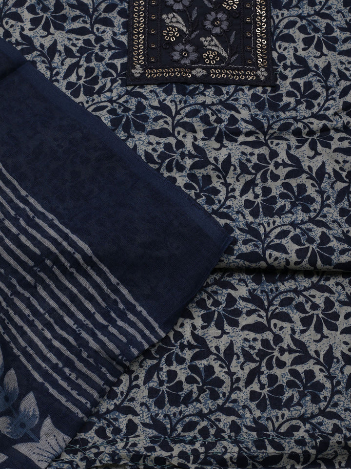 Printed Cotton Blend Unstitched Suit With Dupatta