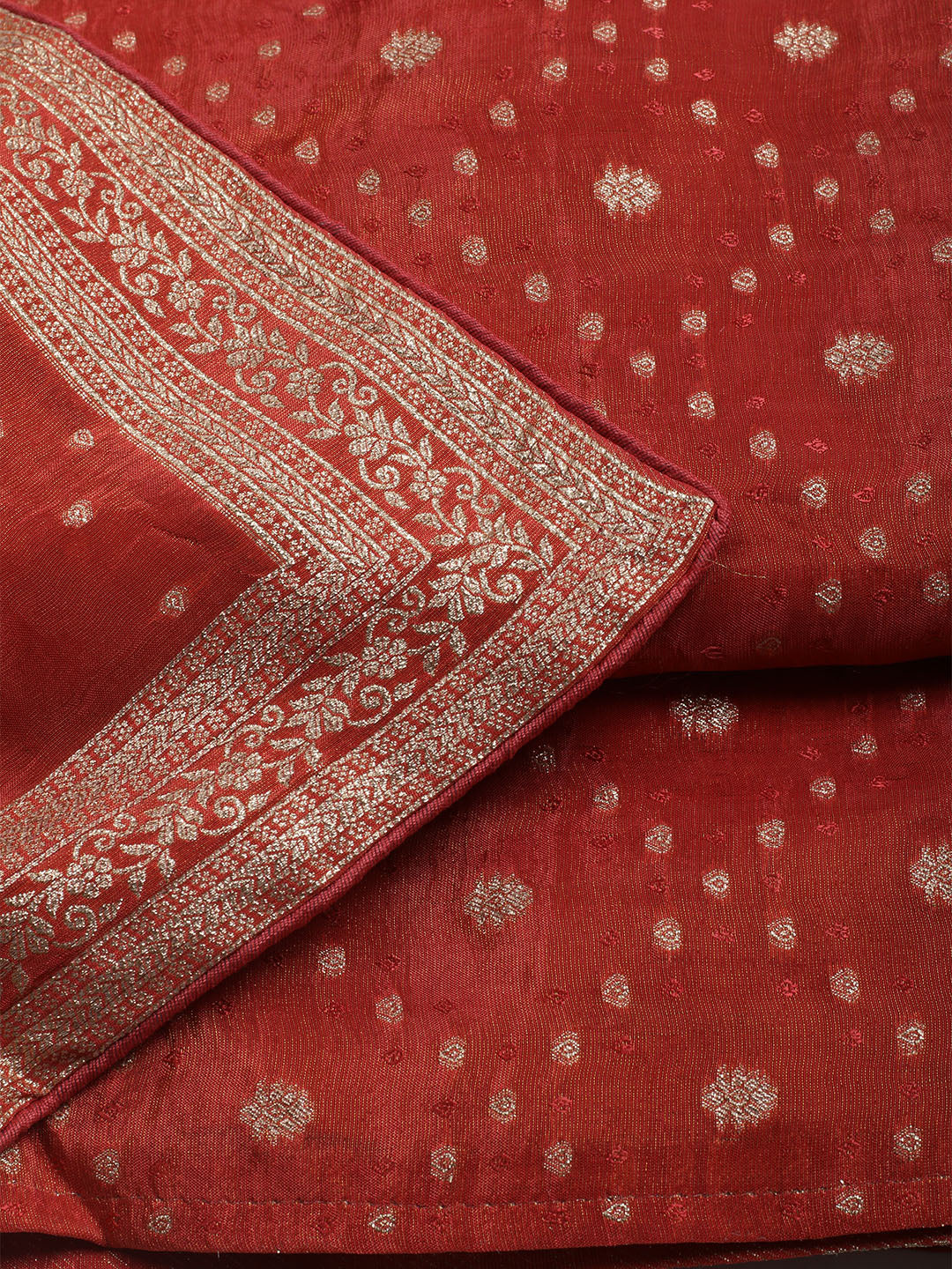Embroidered Art Silk Unstitched Suit Piece With Dupatta