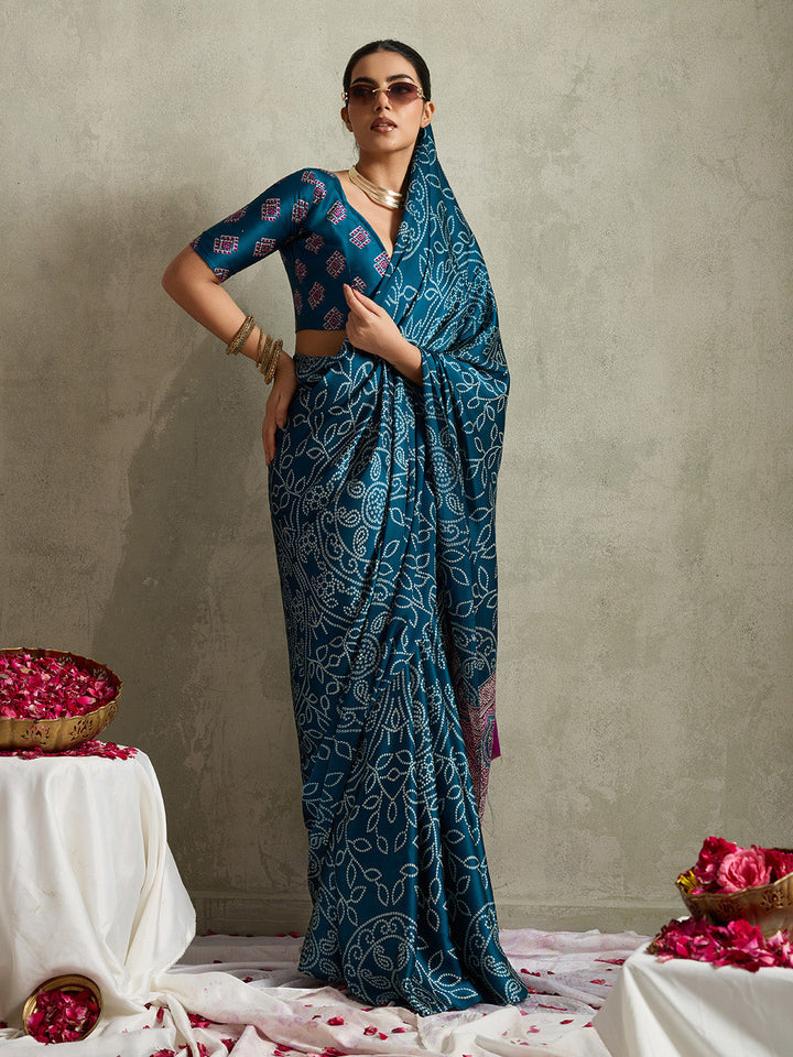 Printed Satin Saree