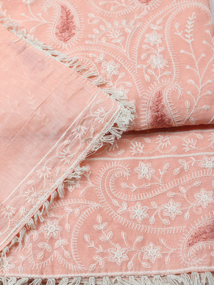 Embroidered Cotton Blend Unstitched Suit With Pant &amp; Dupatta