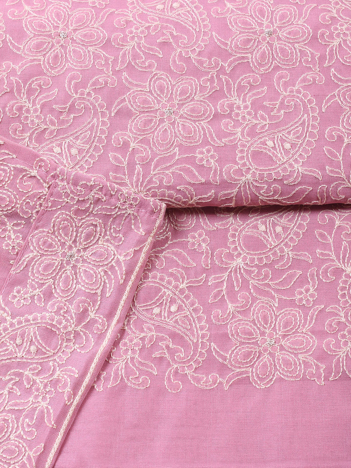 Embroidered Cotton Blend Unstitched Suit With Pant &amp; Dupatta
